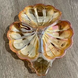 Vintage Marigold Carnival Glass Clover-Shaped Candy Dish